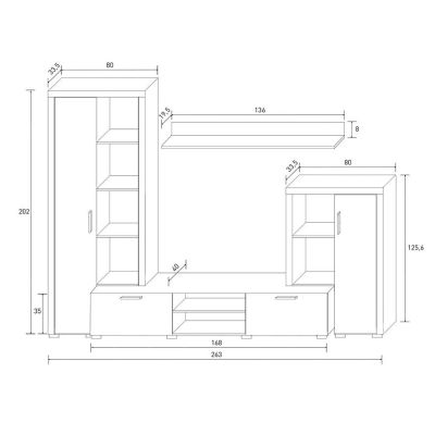 Mueble de salón y TV Composición de salón grande 263 Cm